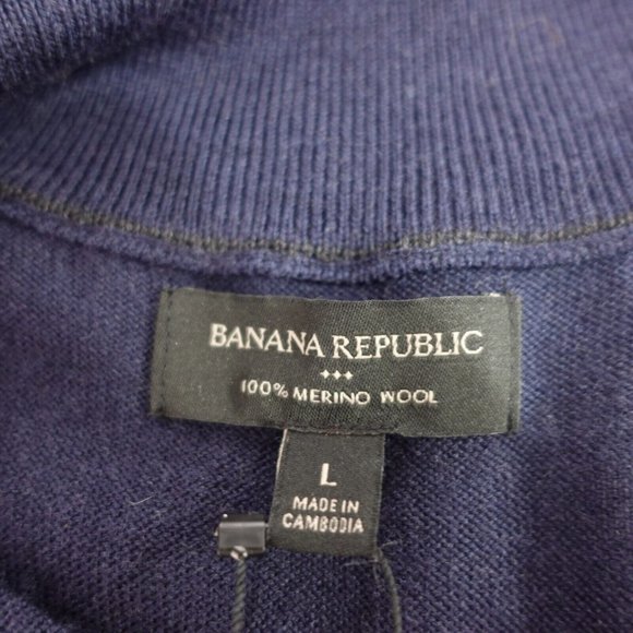 Navy Blue Merino Wool Sweater Mens Large Classic Soft 1/4 Zip BANANA REPUBLIC - Picture 2 of 11